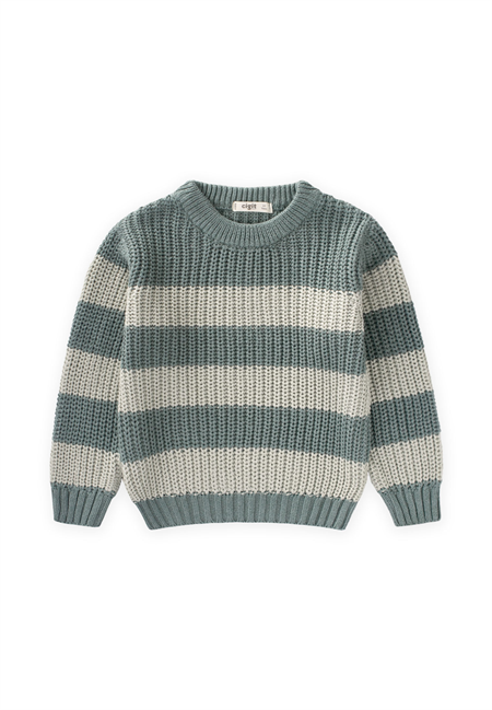 Selanik Çizgili Triko Kazak 2-8 Yaş Haki Yeşil