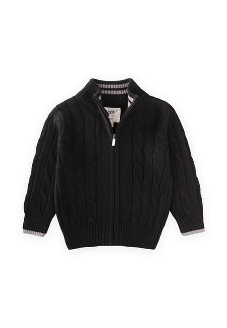 Saç Örgü Triko Hırka 2-11 Yaş Siyah