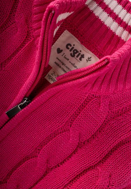 Saç Örgü Triko Hırka 2-11 Yaş Fuşya