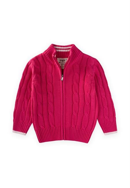 Saç Örgü Triko Hırka 2-11 Yaş Fuşya