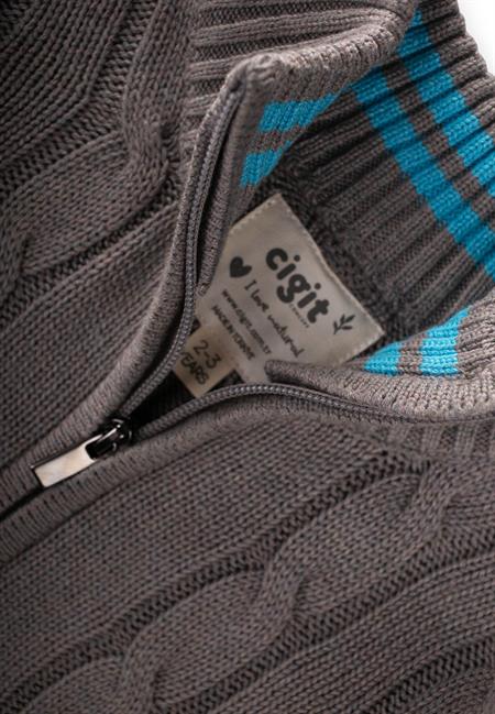 Saç Örgü Triko Hırka 2-11 Yaş A Gri