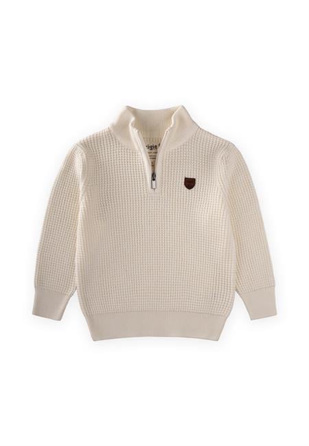 Selanik Triko Fermuarlı Kazak 2-11 Yaş Ekru