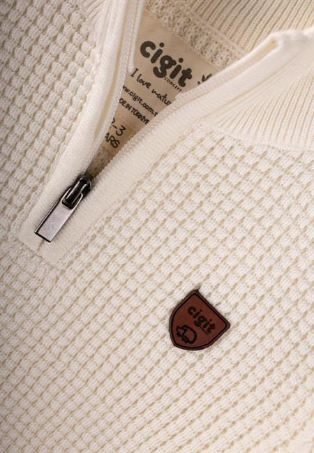 Selanik Triko Fermuarlı Kazak 2-11 Yaş Ekru