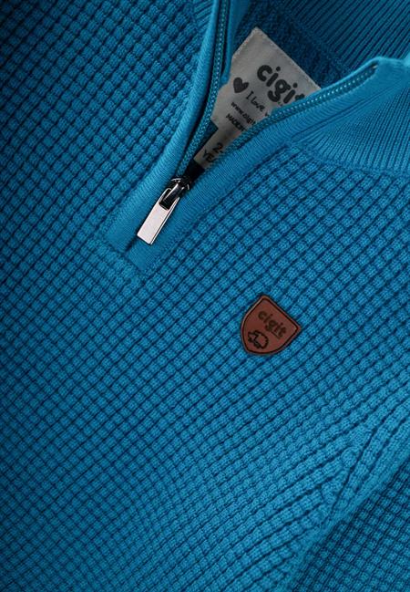 Selanik Triko Fermuarlı Kazak 2-11 Yaş Turkuaz