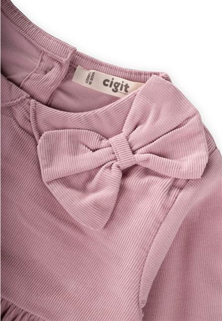 Kadife Elbise 1-8 Yaş PUDRA PEMBE