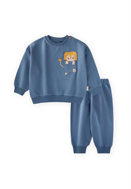 Nakışlı Sweatshırt Takım 0-4 Yaş İNDİGO MAVİ