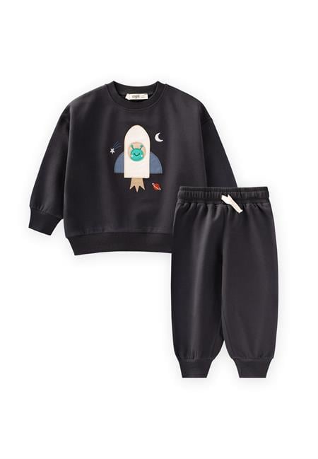 Roket Aplikeli Sweatshırt Takım 1-6 Yaş ANTRASİT