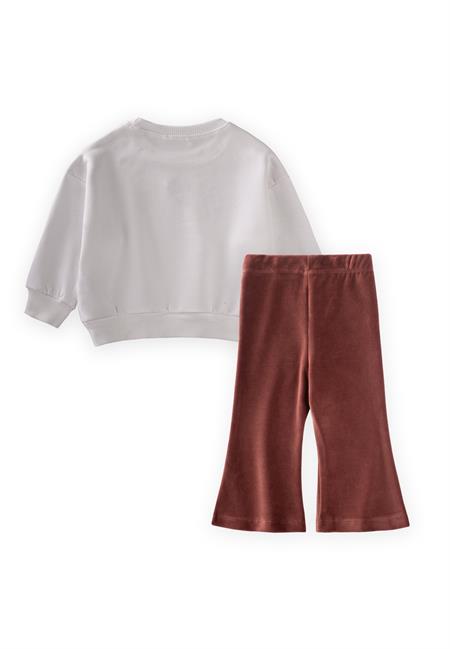 Çiçek Nakışlı Sweatshirt Takım 1-10 Yaş Beyaz