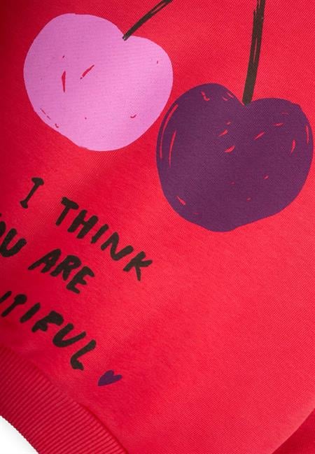 Kiraz Baskılı Sweatshirt Takım 2-10 Yaş Nar Çiçeği