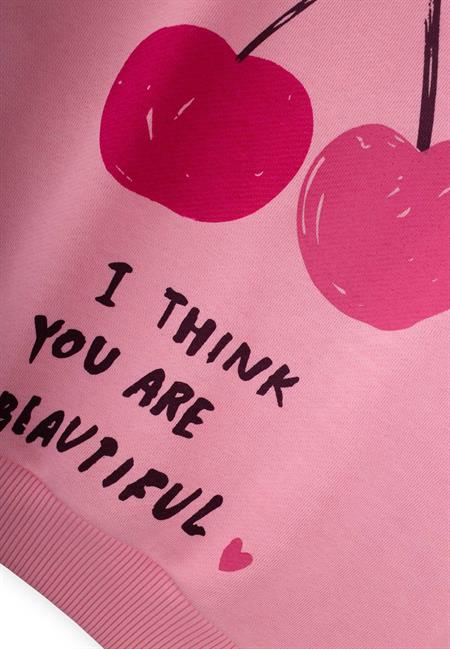 Kiraz Baskılı Sweatshirt Takım 2-10 Yaş Pembe