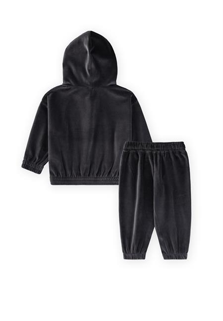 Kapşonlu Kadife Sweatshirt Takım 2-8 Yaş Siyah