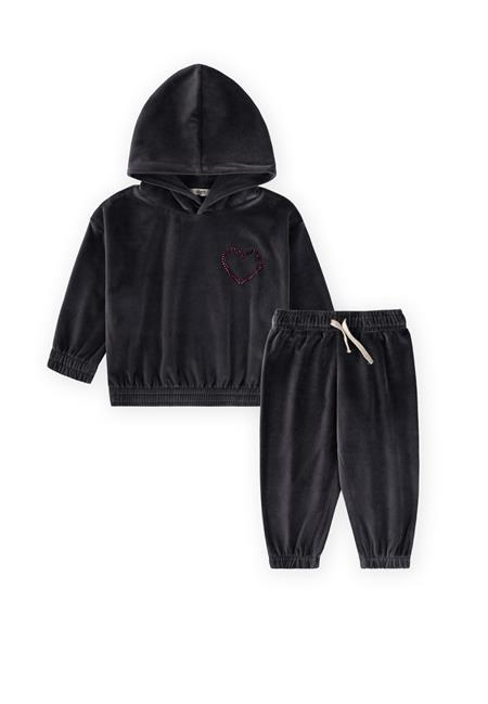 Kapşonlu Kadife Sweatshirt Takım 2-8 Yaş Siyah