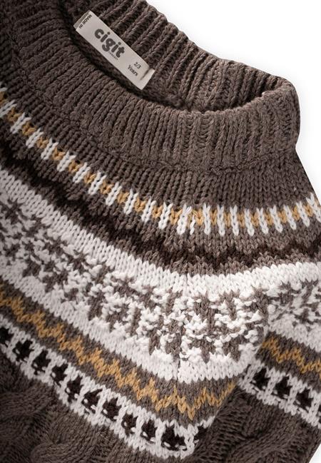 Desenli Triko Kazak 2-8 Yaş Vizon