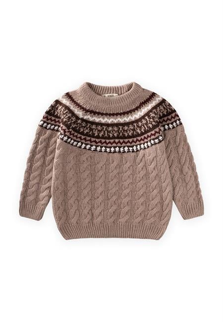 Desenli Triko Kazak 2-8 Yaş Bej