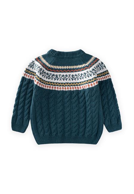 Desenli Triko Kazak 2-8 Yaş Petrol