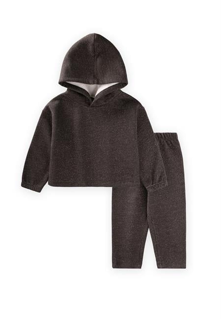 Simli Şardonlu Kısa Rahat Kesim Hoodie Takım 3-10 Yaş Antrasit