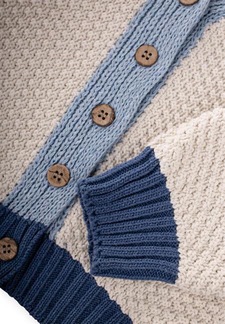 Triko Düğmeli Hırka 2-8 Yaş Naturel Mavi