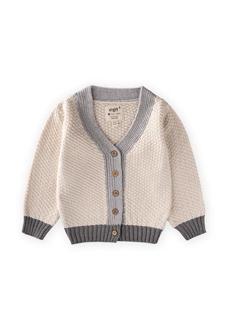 Triko Düğmeli Hırka 2-8 Yaş Naturel Gri