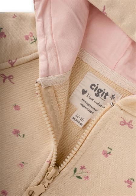 Ağır Kumaş Desenli Kapşonlu Hırka 1-8 Yaş Soft Sarı