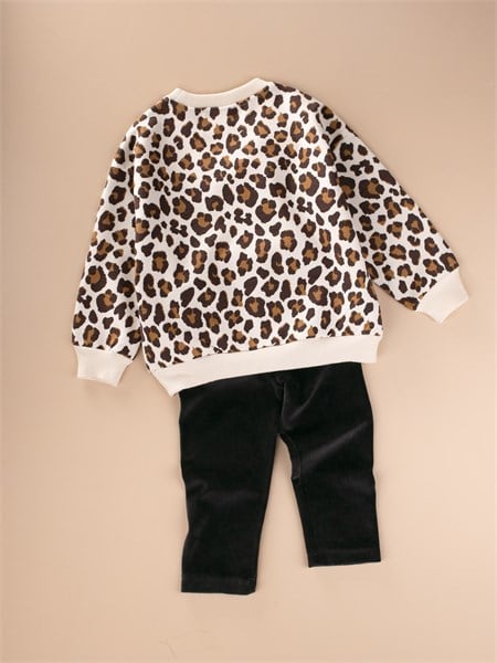 Kadife Taytlı Sweatshirt Takım 2-10 Yaş Kırık Beyaz