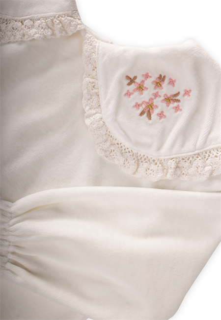 Dantel Yakalı Vintage Kadife Üst 2-8 Yaş Beyaz