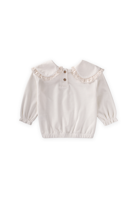 Dantel Yakalı Vintage Kadife Üst 2-8 Yaş Beyaz