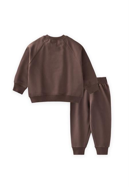 Ayı Aplikeli Sweatshirt Takım 0-5 Yaş Kahverengi