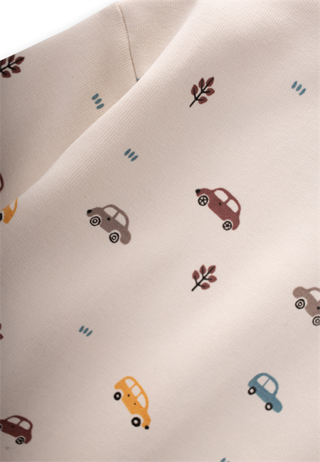 Araba Baskılı Sweatshirt Takım 1-5 Yaş Bej