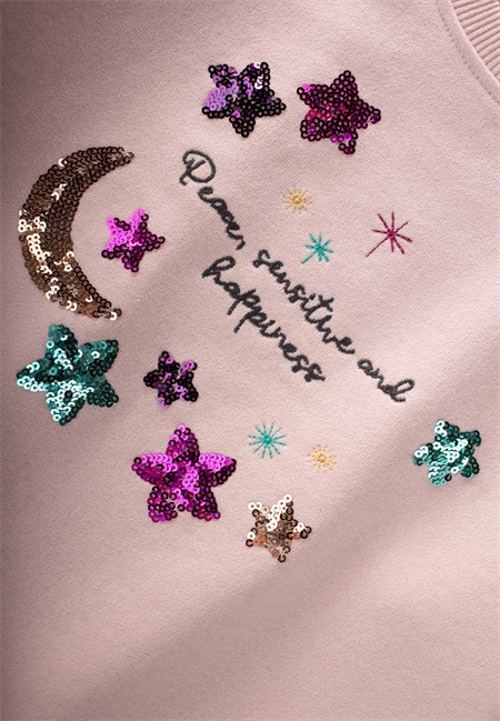 Pullu Ay Yıldız Nakışlı Sweatshirt 2-8 Yaş PUDRA PEMBE