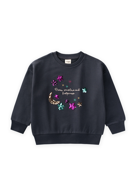 Pullu Ay Yıldız Nakışlı Sweatshirt 2-8 Yaş ANTRASİT