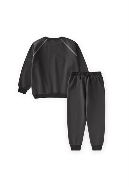 Şardonlu Karyoka Detaylı Baskılı Sweatshirt Takım 2-10 Yaş Antrasit