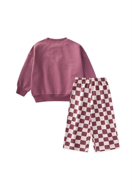 Desenli Sweatshirt Kız Çocuk Takım 2-8 Yaş Antik Pembe