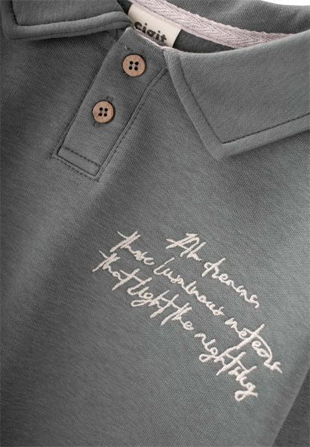 Yakalı Nakış İşlemeli Sweatshirt Takım 2-10 Yaş Çağla Yeşili