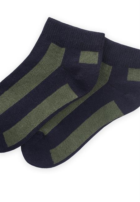 Kalın Çizgili Çocuk Patik Çorabı 5-12 Yaş LACİVERT-HAKİYEŞİL