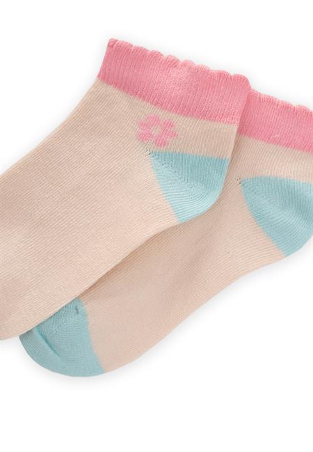 Topuk Burnu Renkli Çocuk Patik Çorabı 5-12 Yaş Mavi Pembe