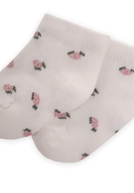 Çiçek Desenli Bebe Patik Çorabı 0-4 Yaş EKRU