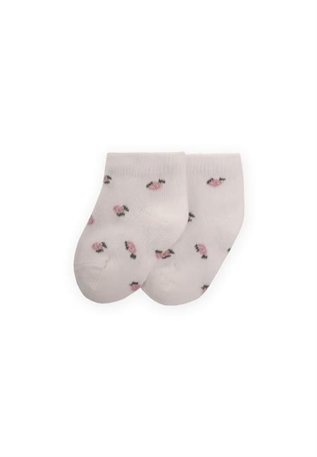 Çiçek Desenli Bebe Patik Çorabı 0-4 Yaş EKRU