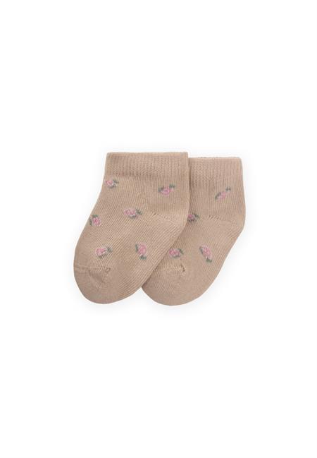 Çiçek Desenli Bebe Patik Çorabı 0-4 Yaş BEJ