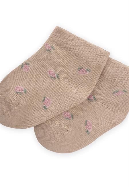 Çiçek Desenli Bebe Patik Çorabı 0-4 Yaş BEJ