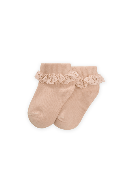 Dantelli Bebe patik Çorabı 0-4 Yaş Kum