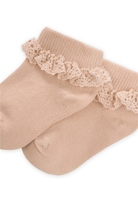 Dantelli Bebe patik Çorabı 0-4 Yaş Kum