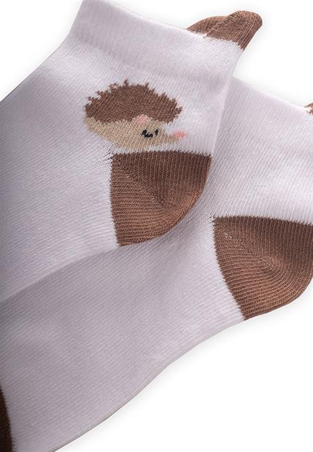 Kirpi Desen çocuk Patik Çorabı 5-12 Yaş Beyaz