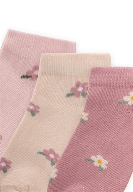 Üçlü Çiçek Desenli Çocuk Patik Çorap 5-12 Yaş Kum,Pudra,Gül K