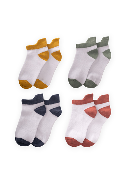 Dörtlü Burnu Rekli Patik Çorap 5-12 Yaş Çağla,Kiremit,Hardal,İndigo