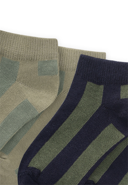 İkili Kalın Çizgili Patik Çorap 5-12 Yaş Lacivert-Çağla