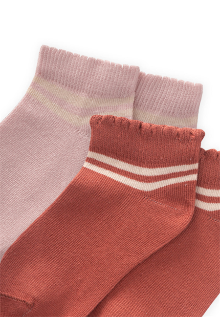 İkili Çemberli Güpürlü Patik Çorap 5-12 Yaş Kiremit, Pudra
