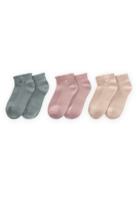 Üçlü Kabarma Fiyoklu Patik Çorap 7-8 Yaş Mint,Pudra,Kum