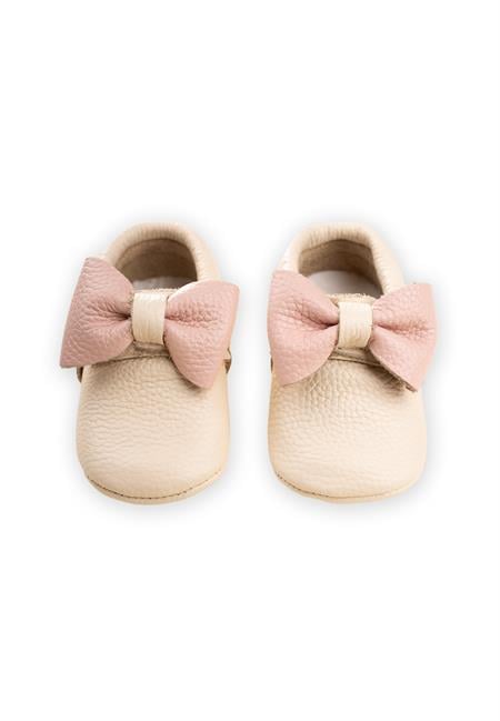 Deri Bebek Ayakkabı 17-21 Numara Ekru Pudra