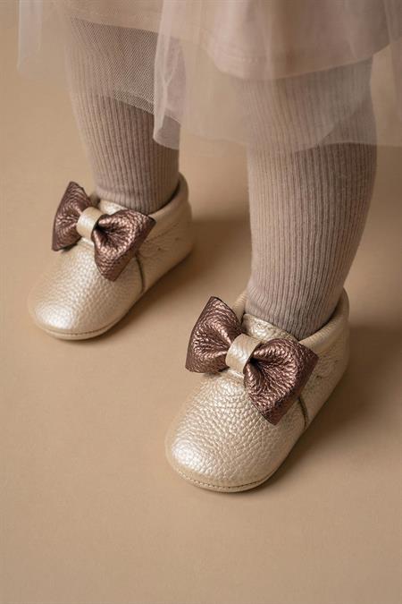 Deri Bebek Ayakkabı 17-21 Numara Ekru-Rose