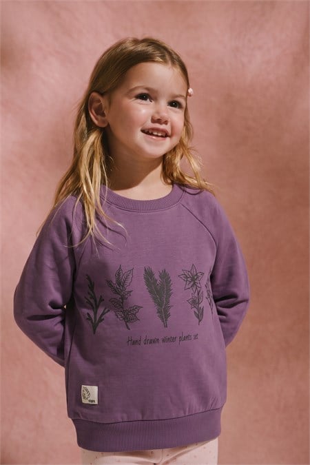 Ağaç Baskılı Sweatshirt 1-7 Yaş Mor
